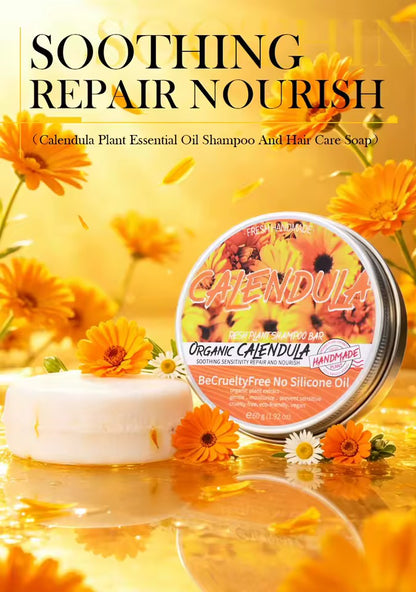 Organic Calendula Shampoo Soap Without Silicone, Cleanses the Scalp, Nourishes Hair & Controls Oil