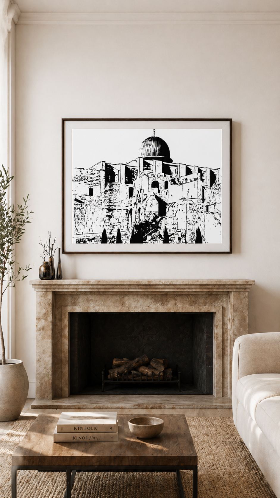 Hand Drawn Aqsa Mosque Muslim Art on Cartridge Paper - No Frame (Size: A4 & A3)