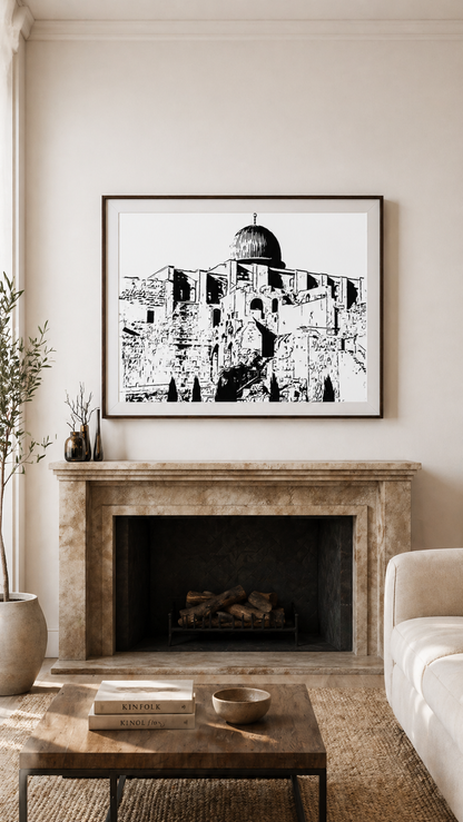 Hand Drawn Aqsa Mosque Muslim Art on Cartridge Paper - No Frame (Size: A4 & A3)
