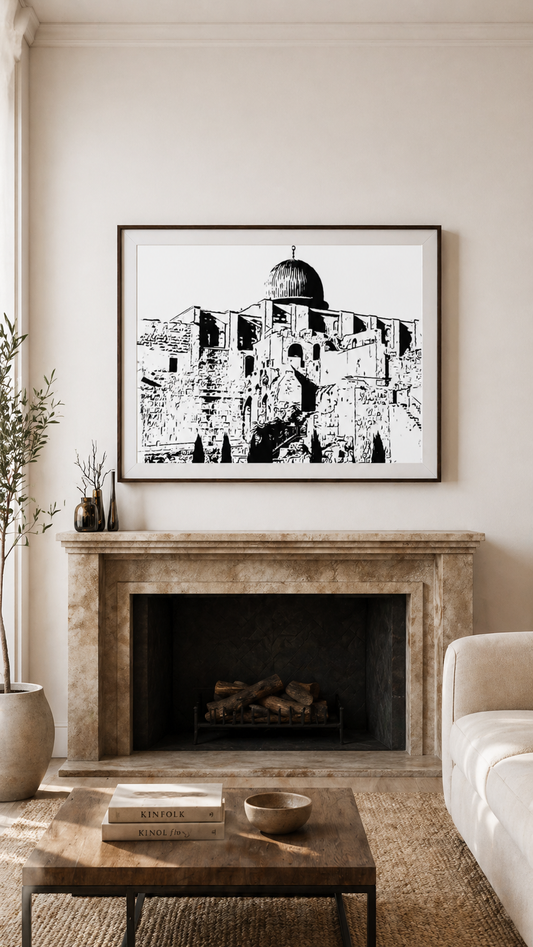 Hand Drawn Aqsa Mosque Muslim Art on Cartridge Paper - No Frame (Size: A4 & A3)