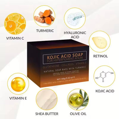 Kojic Acid Soap with Vitamin C,Turmeric, Retinol, Shea Butter & Vitamin E - Organic Skincare