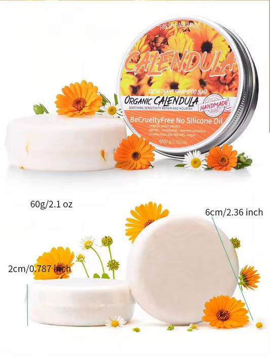 Organic Calendula Shampoo Soap Without Silicone, Cleanses the Scalp, Nourishes Hair & Controls Oil