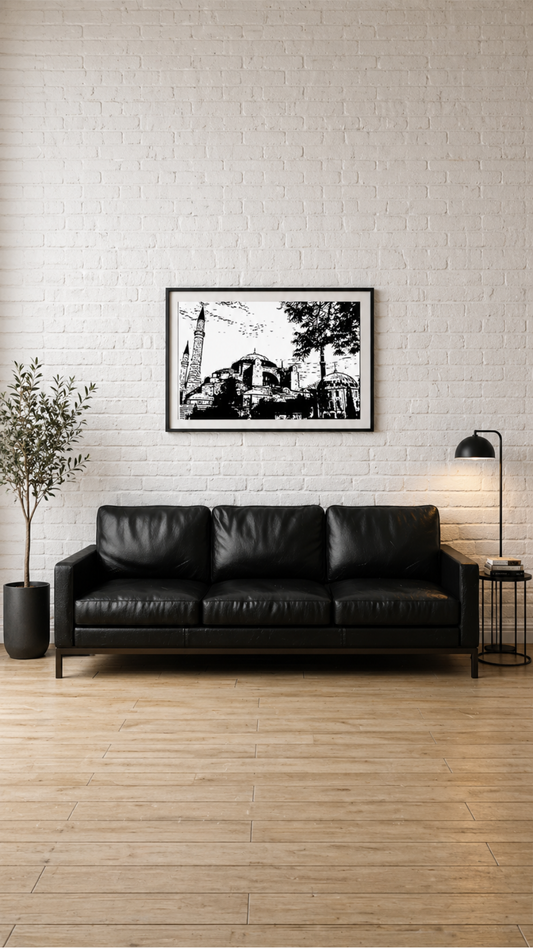 Hand Drawn Hagia Sophia Mosque, Istanbul - Muslim Art on Cartridge Paper - No Frame (Size: A4 & A3)
