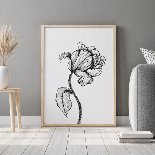 Hand Drawn Floral Art On Cartridge Paper - No Frame (Size: A4 & A3)