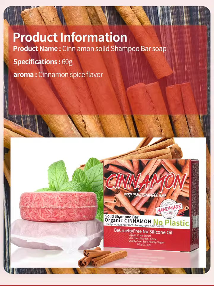 Organic Cinnamon Shampoo Soap Without Silicone, Cleanses the Scalp, Nourishes Hair & Controls Oil