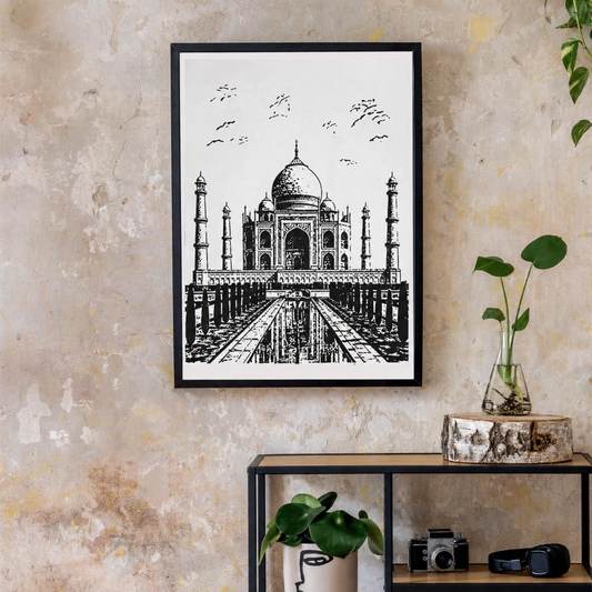 Hand Drawn Taj Mahal, India - City Art on Cartridge Paper - No Frame (Size: A4 & A3)