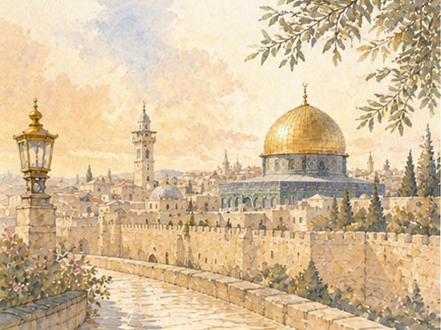 Limited Edition PRINT of my Original Golden Dome Holy Muslim Watercolour Painting on Cartridge Paper - No Frame (Size: A4 & A3)