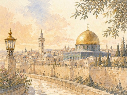 Limited Edition PRINT of my Original Golden Dome Holy Muslim Watercolour Painting on Cartridge Paper - No Frame (Size: A4 & A3)