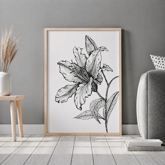Hand Drawn Floral Art On Cartridge Paper - No Frame (Size: A4 & A3)