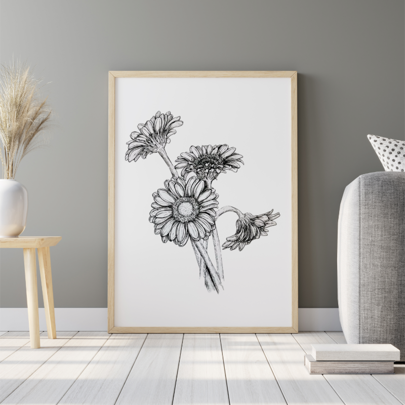 Hand Drawn Floral Art on Cartridge Paper - No Frame (Size: A4 & A3)