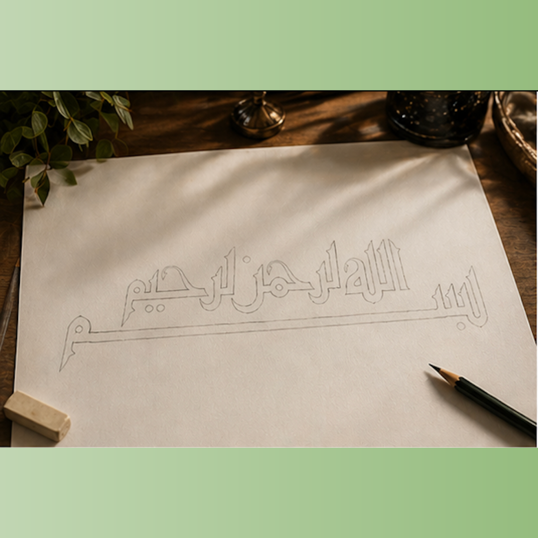 Hand Drawn Muslim Calligraphy Art on Cartridge Paper “Bismillah Ir Rahman Ir Raheem” - No Frame (Size: A4 & A3)