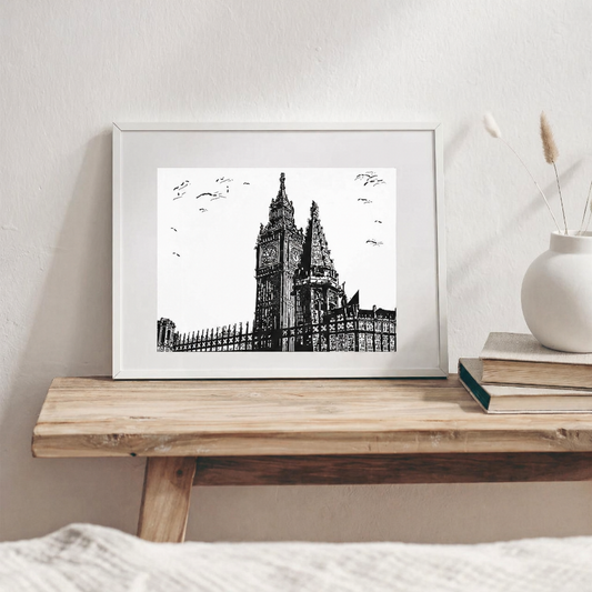 Hand Drawn Big Ben, London, UK - City Art on Cartridge Paper - No Frame (Size: A4 & A3)