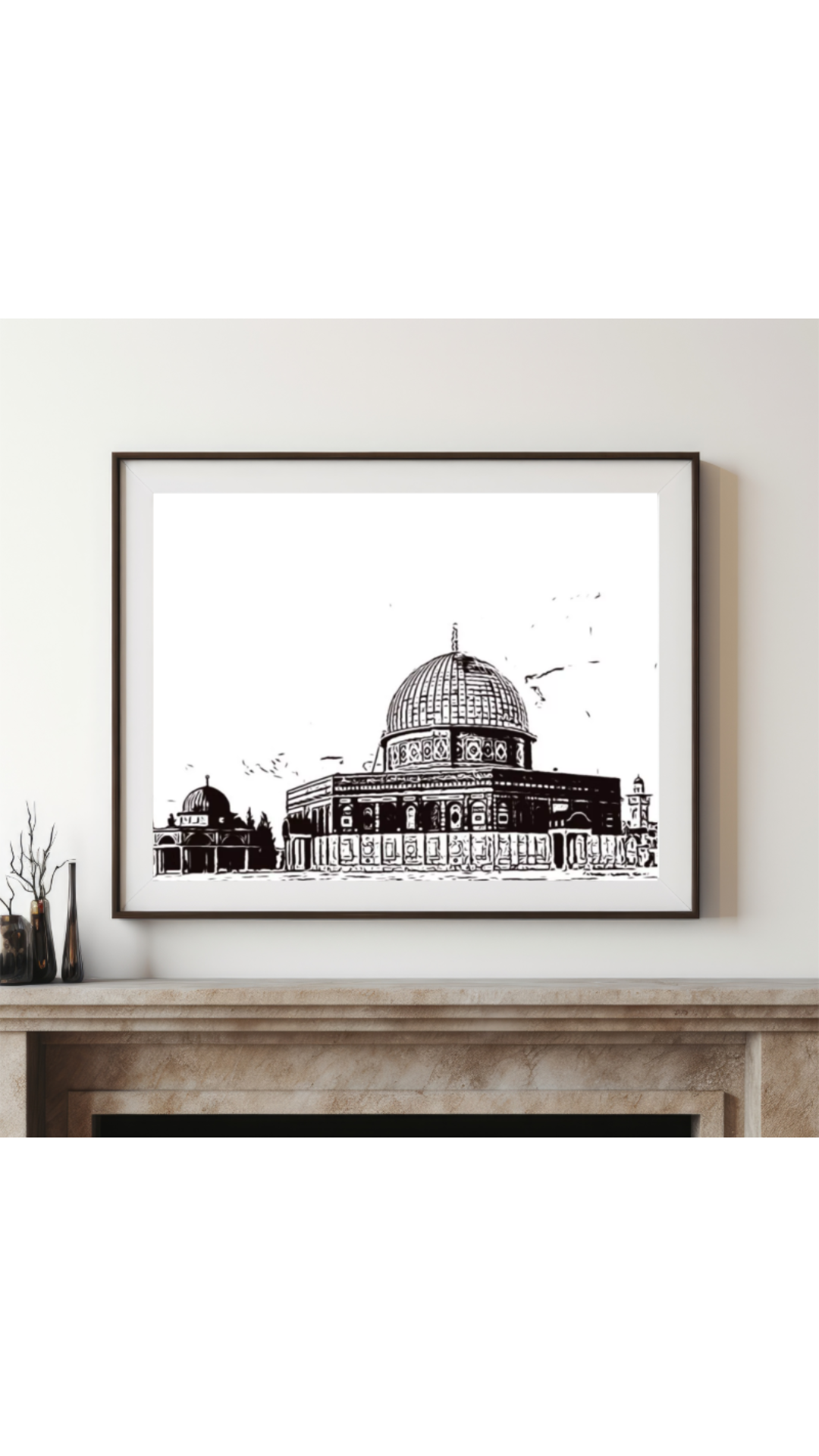 Hand Drawn Golden Dome Mosque, Jerusalem - Muslim Art on Cartridge Paper - No Frame (Size: A4 & A3)