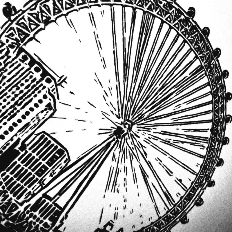 Hand Drawn London Eye City Art on Cartridge Paper - No Frame (Size: A4 & A3)