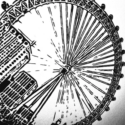 Hand Drawn London Eye City Art on Cartridge Paper - No Frame (Size: A4 & A3)