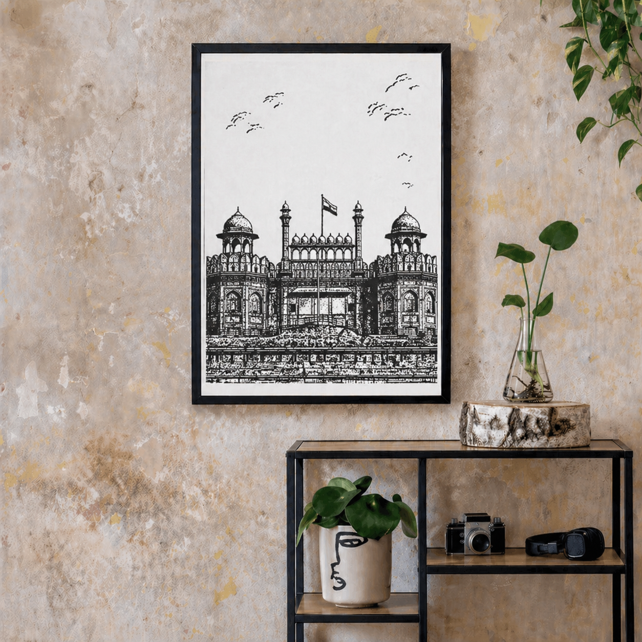 Hand Drawn Red Fort, India - City Art on Cartridge Paper - No Frame (Size: A4 & A3)