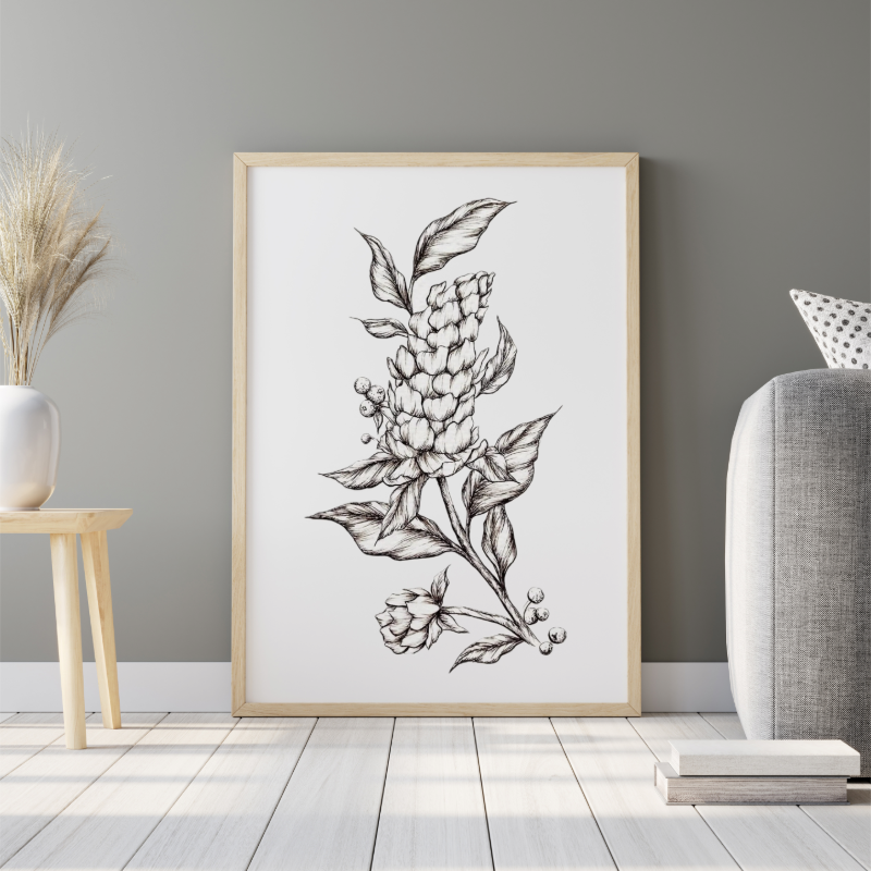 Hand Drawn Floral Art On Cartridge Paper - No Frame (Size: A4 & A3)