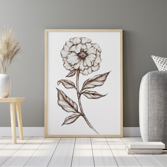 Hand Drawn Floral Art On Cartridge Paper - No Frame (Size: A4 & A3)