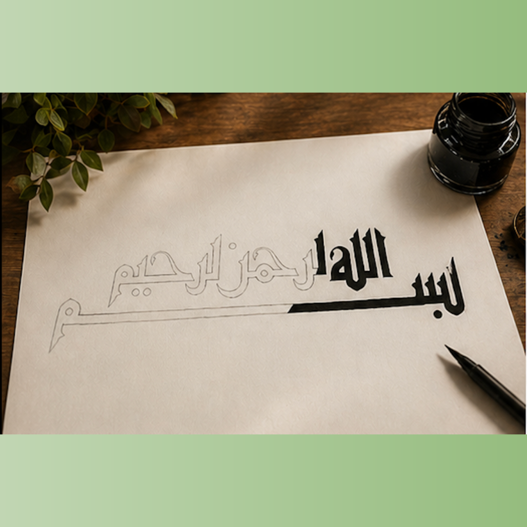 Hand Drawn Muslim Calligraphy Art on Cartridge Paper “Bismillah Ir Rahman Ir Raheem” - No Frame (Size: A4 & A3)