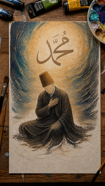 Limited Edition PRINT of my Original Sufi Mystical Muslim on Cartridge Paper - No Frame (Size: A4 & A3)