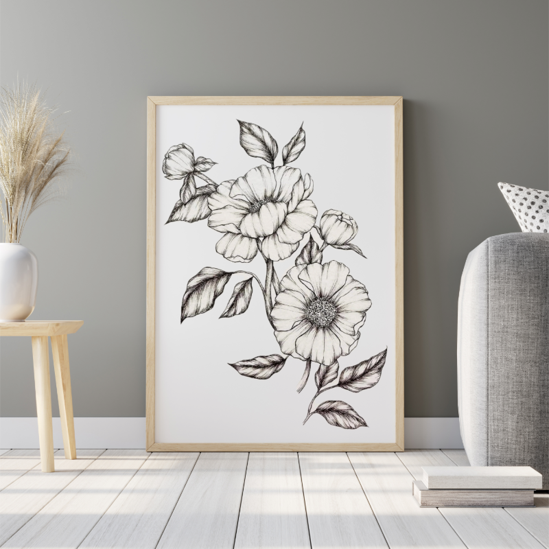 Hand Drawn Floral Art On Cartridge Paper - No Frame (Size: A4 & A3)