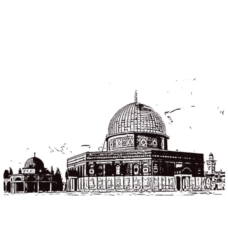 Hand Drawn Golden Dome Mosque Muslim Art on Cartridge Paper - No Frame (Size: A4 & A3)