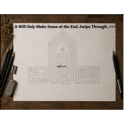 Hand Drawn Muslim Calligraphy Art On Cartridge Paper “Bismillah Ir Rahman Ir Raheem” - No Frame (Size: A4 & A3)
