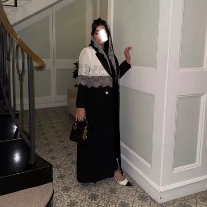 Lace Floral Slit Black Abaya - Long Sleeved Dubai Style Robe