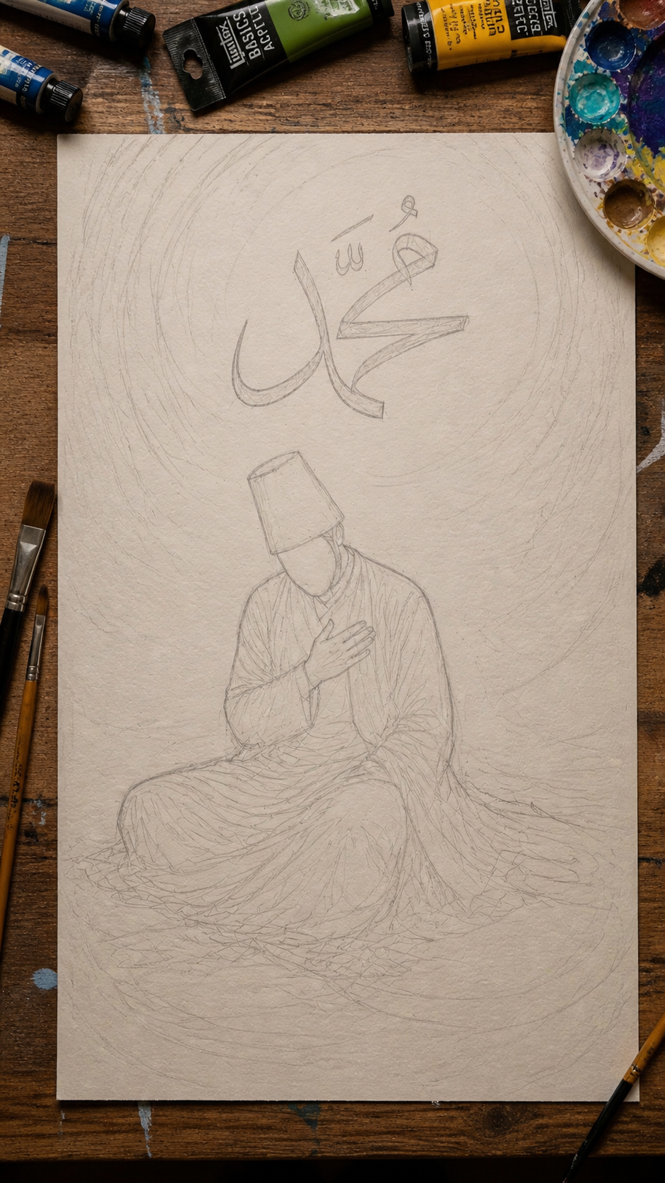 Limited Edition PRINT of my Original Sufi Mystical Muslim on Cartridge Paper - No Frame (Size: A4 & A3)