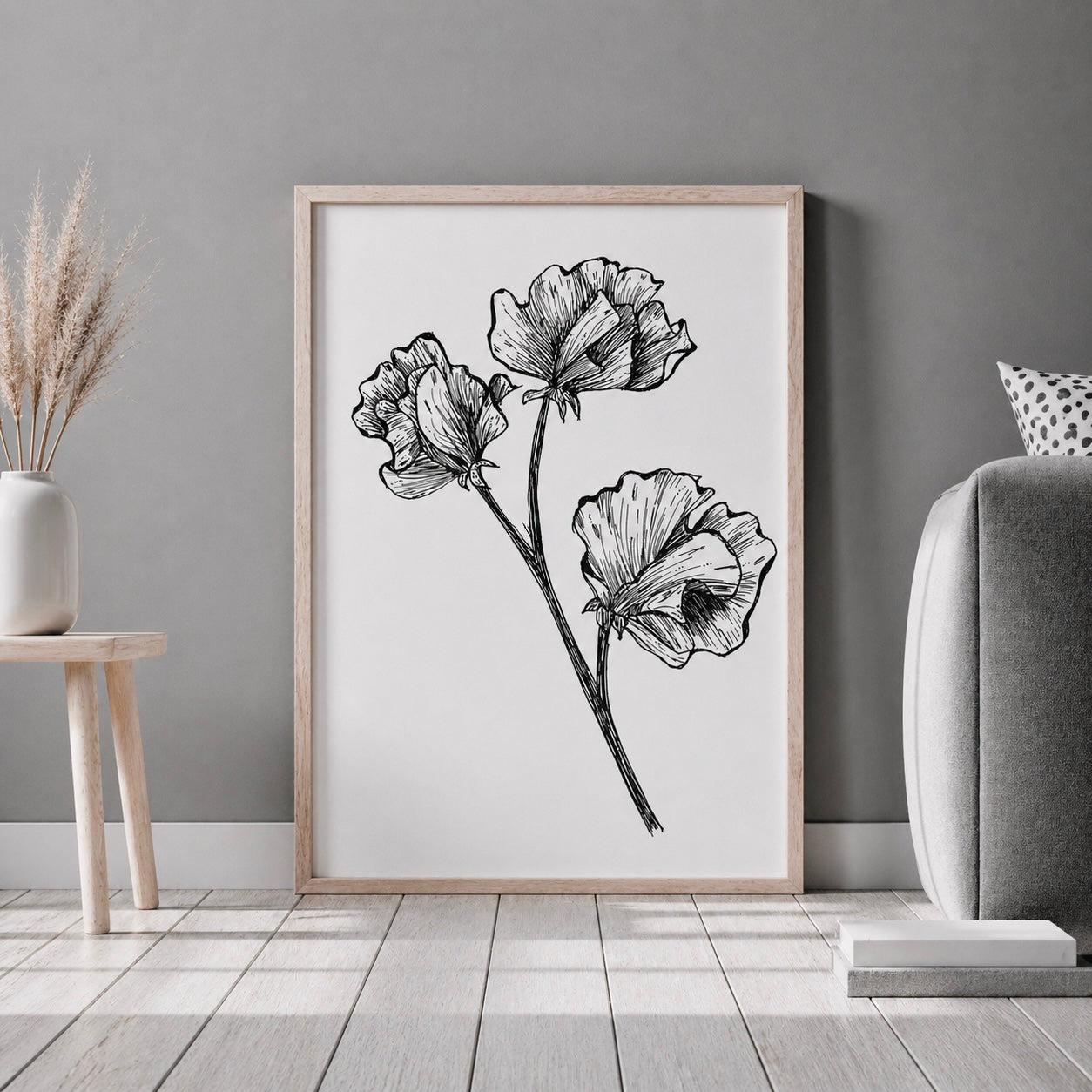 Hand Drawn Floral Art On Cartridge Paper - No Frame (Size: A4 & A3)