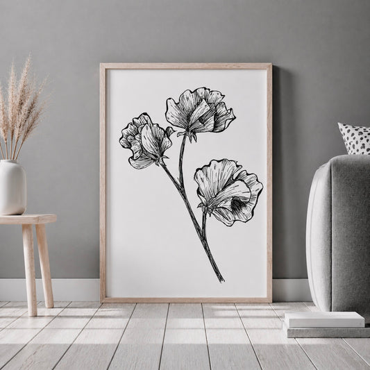 Hand Drawn Floral Art On Cartridge Paper - No Frame (Size: A4 & A3)
