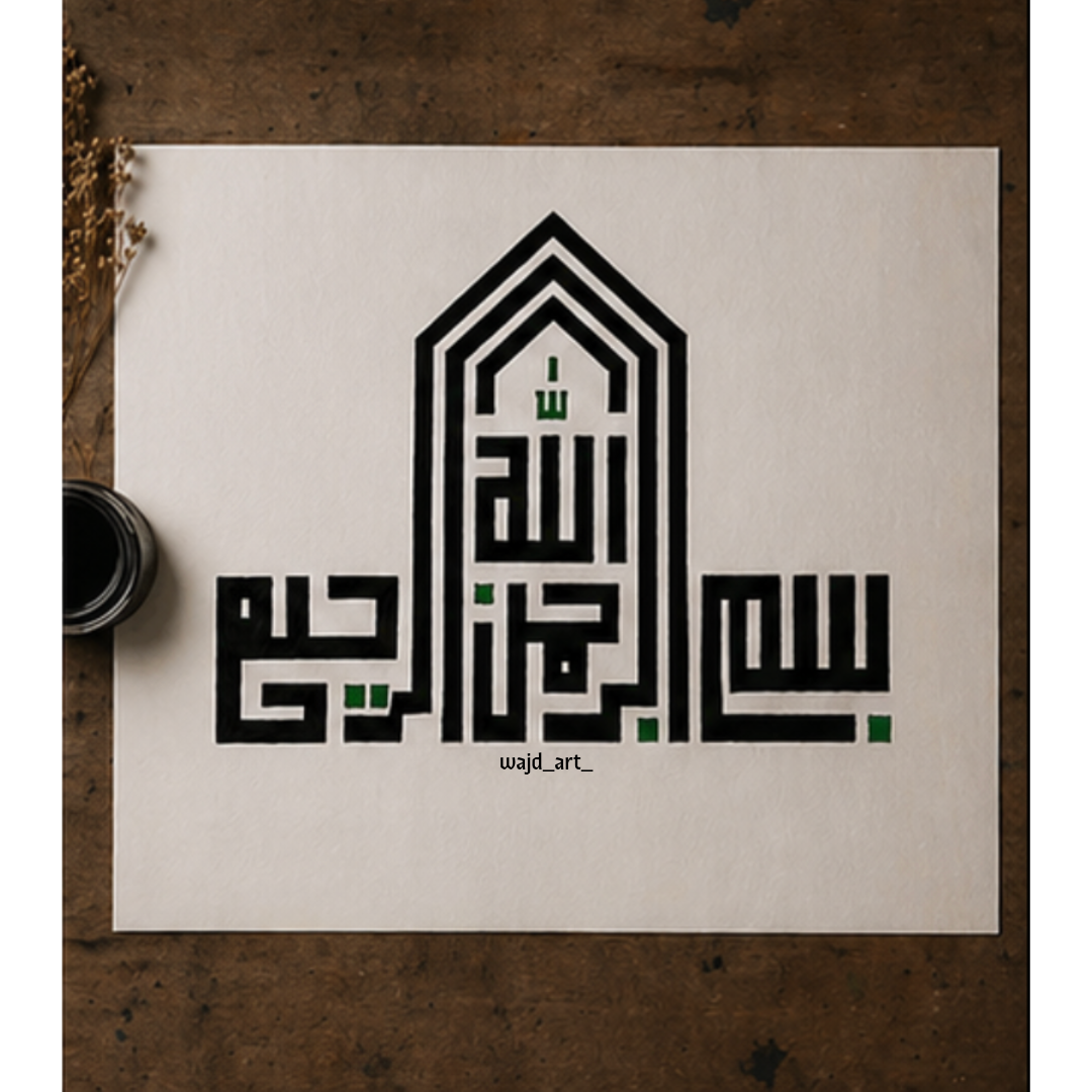 Hand Drawn Muslim Calligraphy Art On Cartridge Paper “Bismillah Ir Rahman Ir Raheem” - No Frame (Size: A4 & A3)