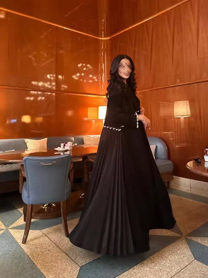 Slit Black Abaya - Long Sleeved Dubai Style Robe