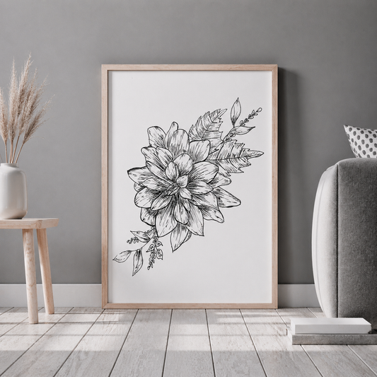 Hand Drawn Floral Art On Cartridge Paper - No Frame (Size: A4 & A3)