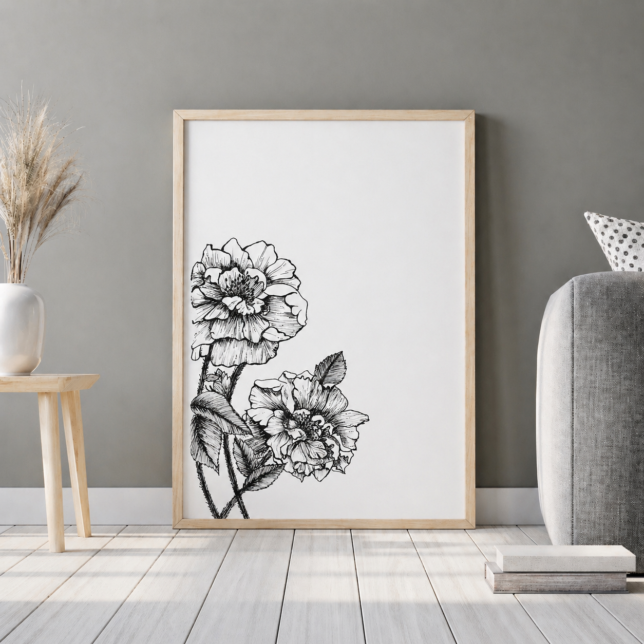Hand Drawn Floral Art On Cartridge Paper - No Frame (Size: A4 & A3)