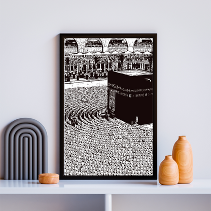Hand Drawn Kaaba Muslim Art on Cartridge Paper - No Frame (Size: A4 & A3)