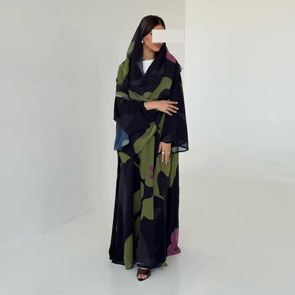 Floral Slit Black Abaya - Long Sleeved Dubai Style Robe