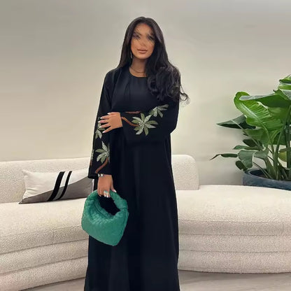 Slit Black Abaya - Long Sleeved Dubai Style Robe