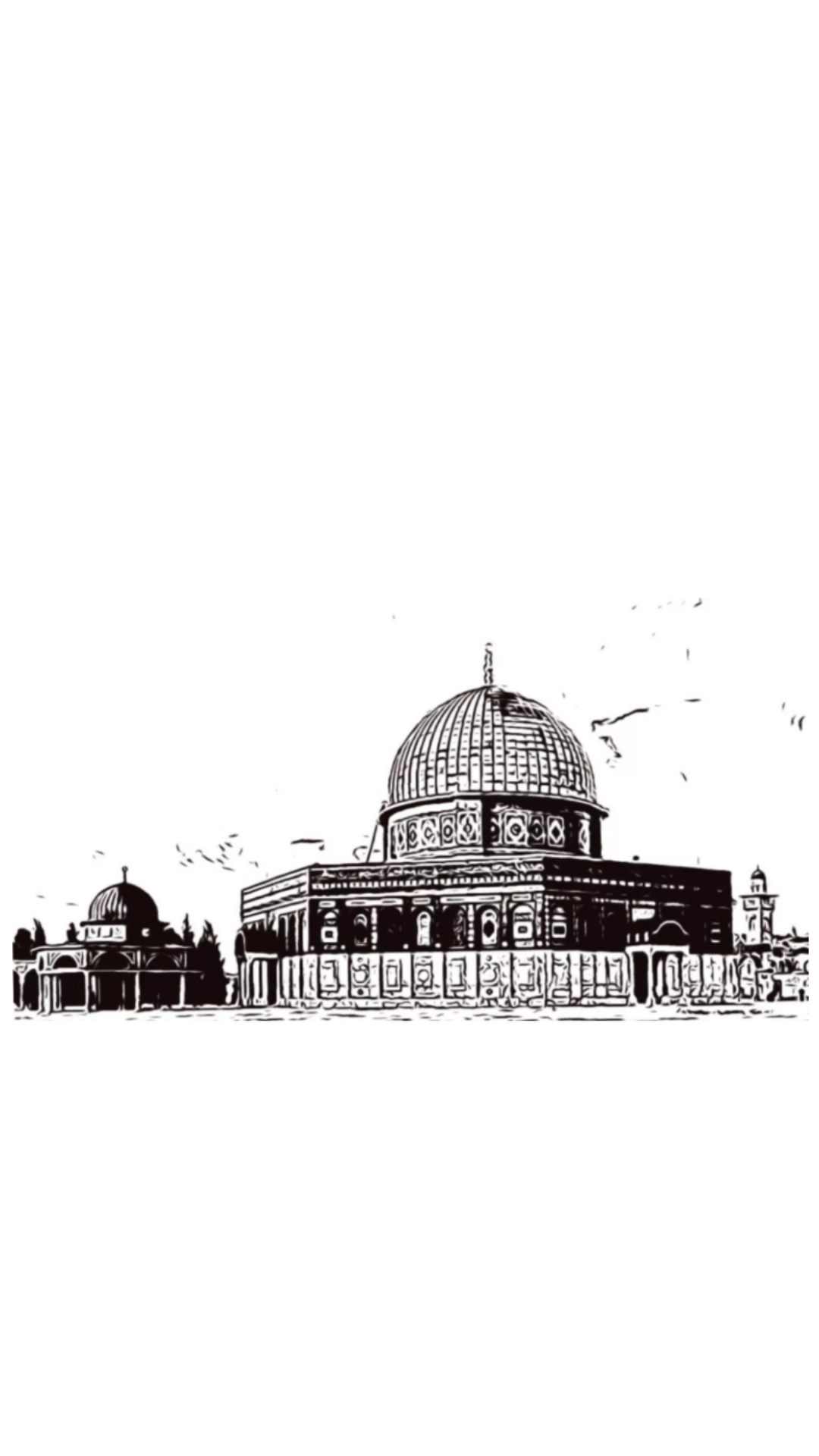 Hand Drawn Golden Dome Mosque, Jerusalem - Muslim Art on Cartridge Paper - No Frame (Size: A4 & A3)