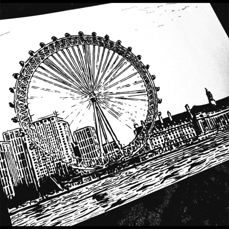 Hand Drawn London Eye City Art on Cartridge Paper - No Frame (Size: A4 & A3)