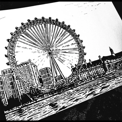 Hand Drawn London Eye City Art on Cartridge Paper - No Frame (Size: A4 & A3)