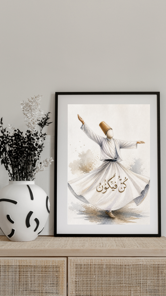 Limited Edition PRINT of my Original Sufi Mystical Muslim with Kun Faya Kun on Cartridge Paper - No Frame (Size: A4 & A3)