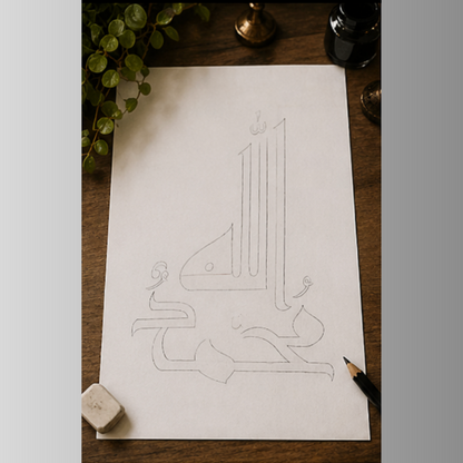 Hand Drawn Muslim Calligraphy Art On Cartridge Paper “Allah Muhammad” - No Frame (Size: A4 & A3)