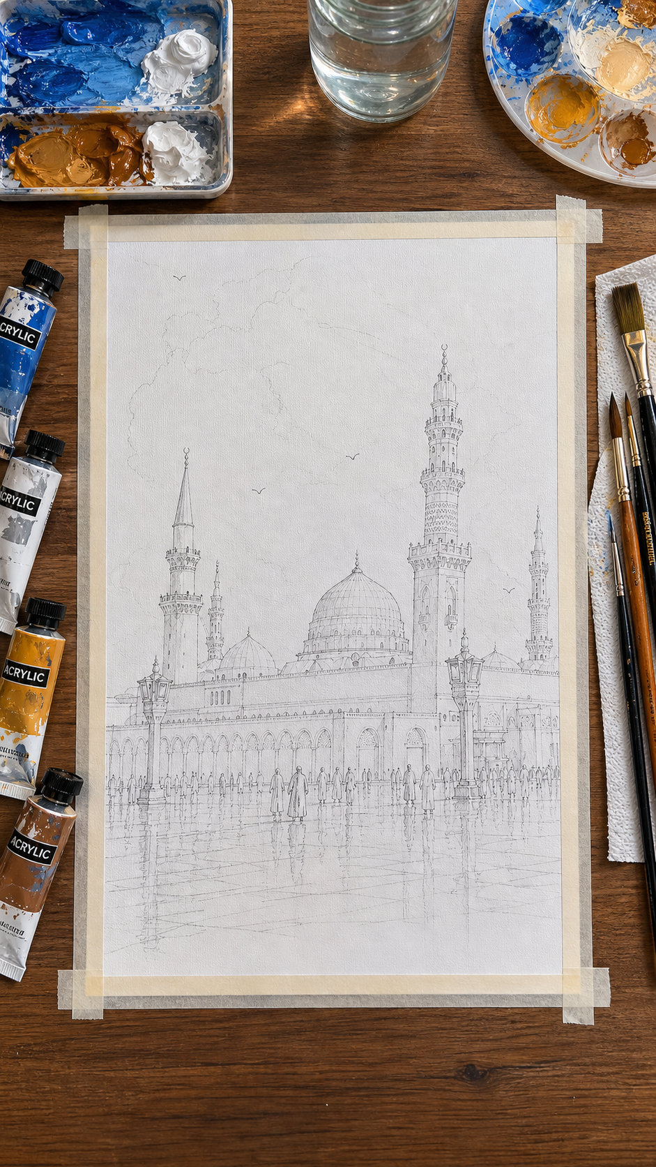 Limited Edition PRINT of my Original Madina, Saudi Arabia, Muslim Acrylic Painting on Cartridge Paper - No Frame (Size: A4 & A3)