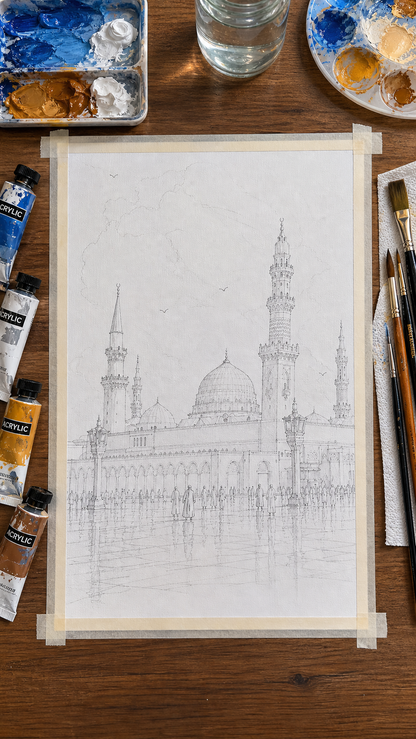 Limited Edition PRINT of my Original Madina, Saudi Arabia, Muslim Acrylic Painting on Cartridge Paper - No Frame (Size: A4 & A3)
