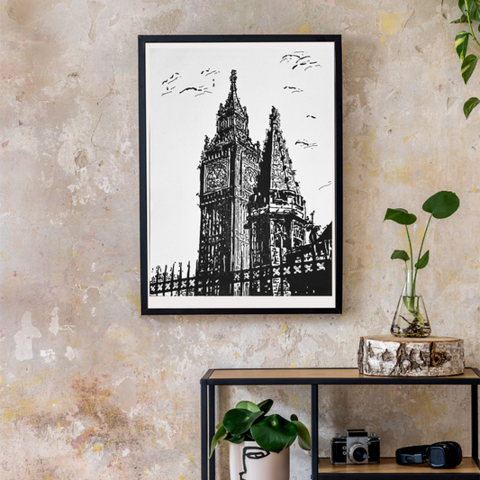 Hand Drawn Big Ben City Art on Cartridge Paper - No Frame (Size: A4 & A3)