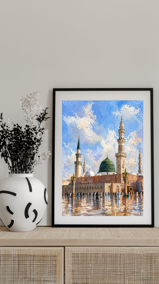 Limited Edition PRINT of my Original Madina, Saudi Arabia, Muslim Acrylic Painting on Cartridge Paper - No Frame (Size: A4 & A3)