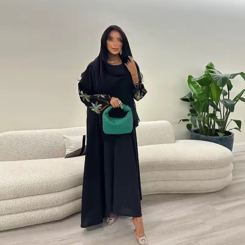 Slit Black Abaya - Long Sleeved Dubai Style Robe