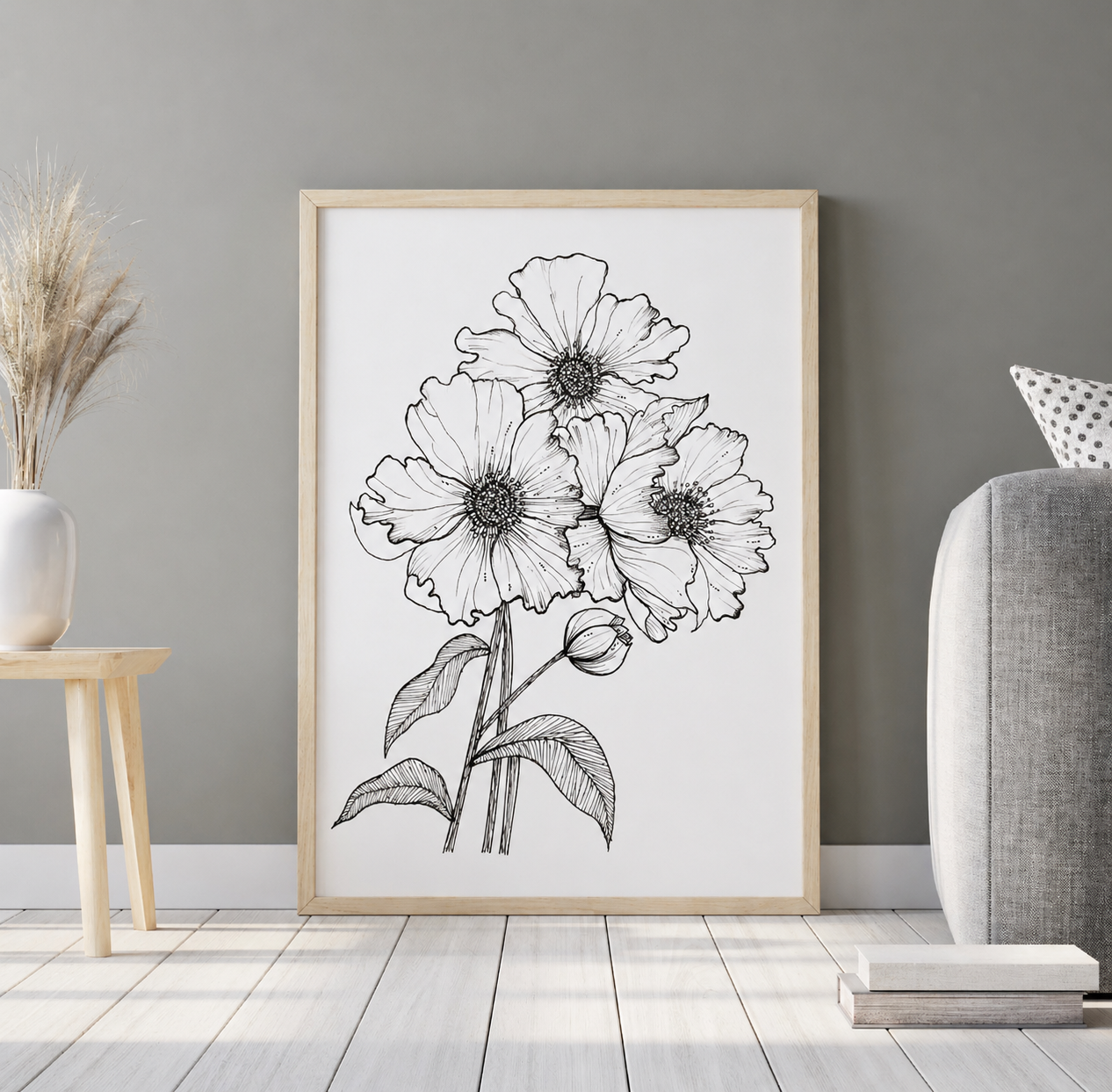 Hand Drawn Floral Art On Cartridge Paper - No Frame (Size: A4 & A3)