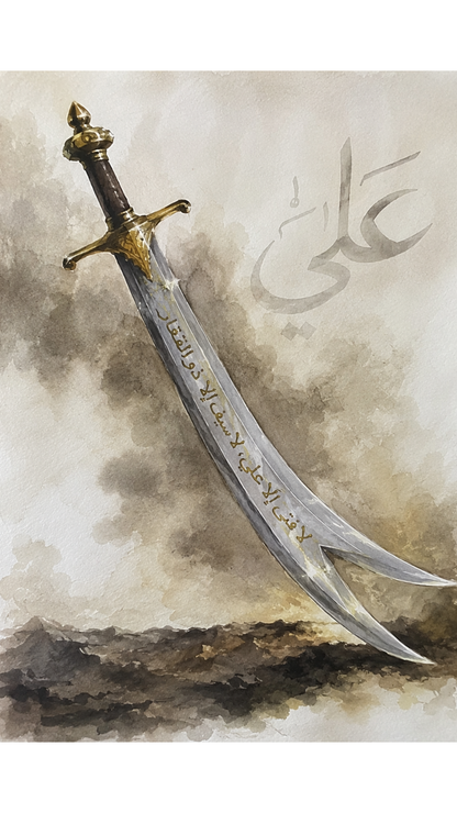 Limited Edition PRINT of my Original Imam Ali’s Sword Muslim Watercolour Painting on Cartridge Paper - No Frame (Size: A4 & A3)